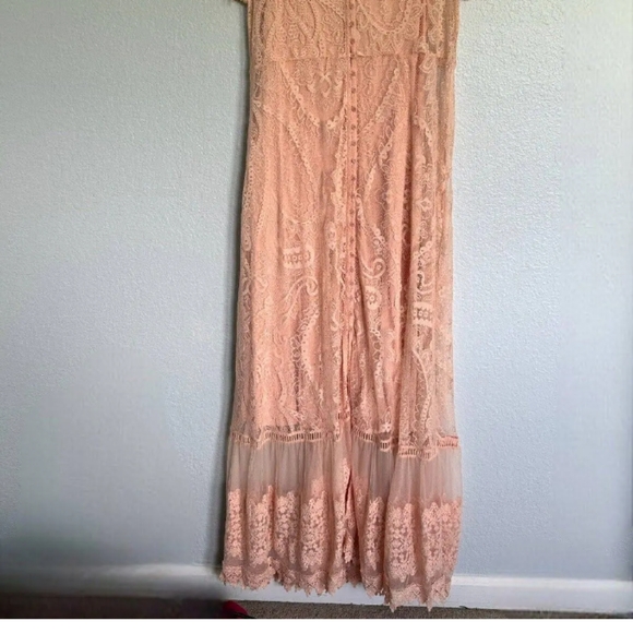 Womens Torrid Peach Lace Button Front Maxi Dress - Picture 3 of 5